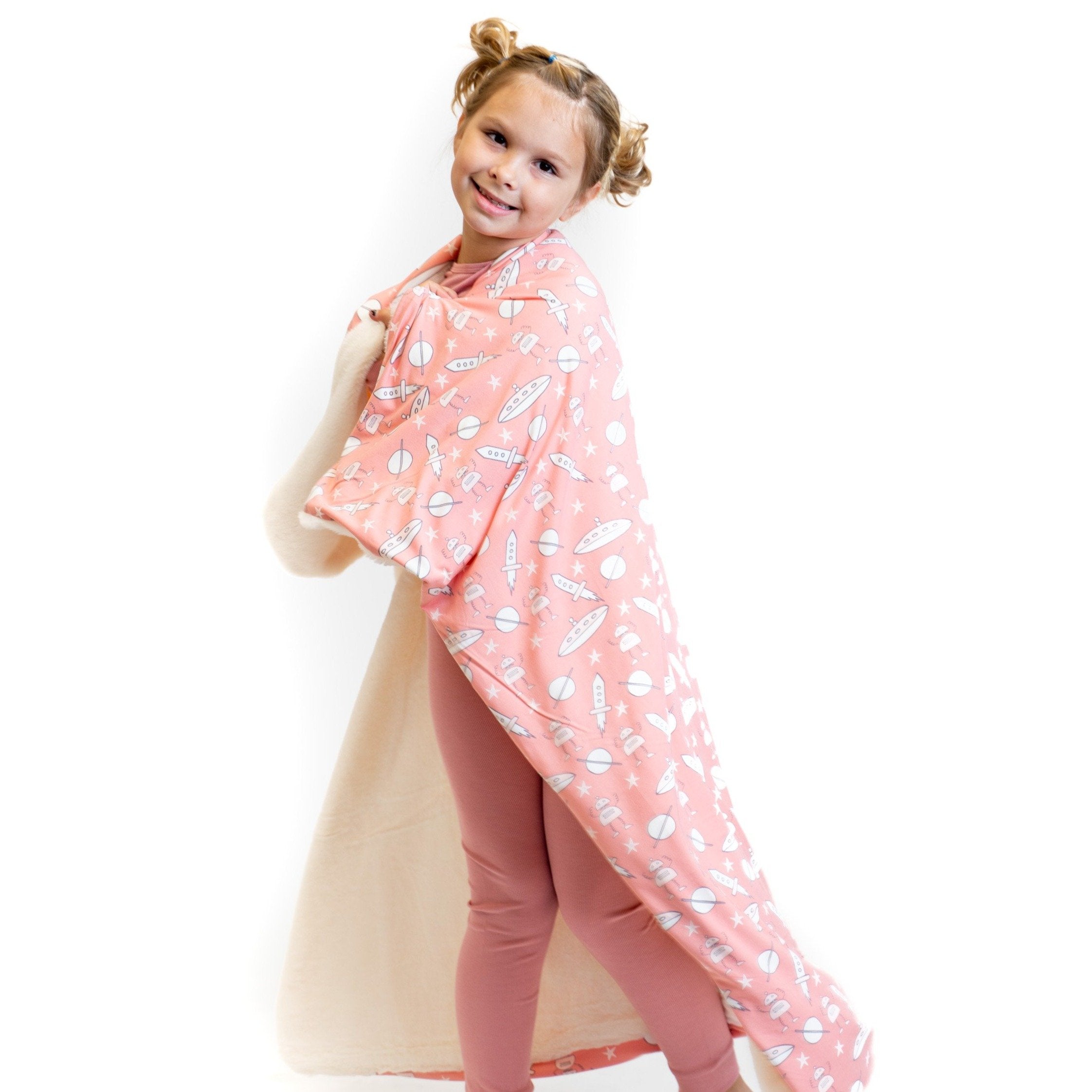 Big Kid Fur Blanket - 42 X 42 - Robot Pink - Outer Space Pink