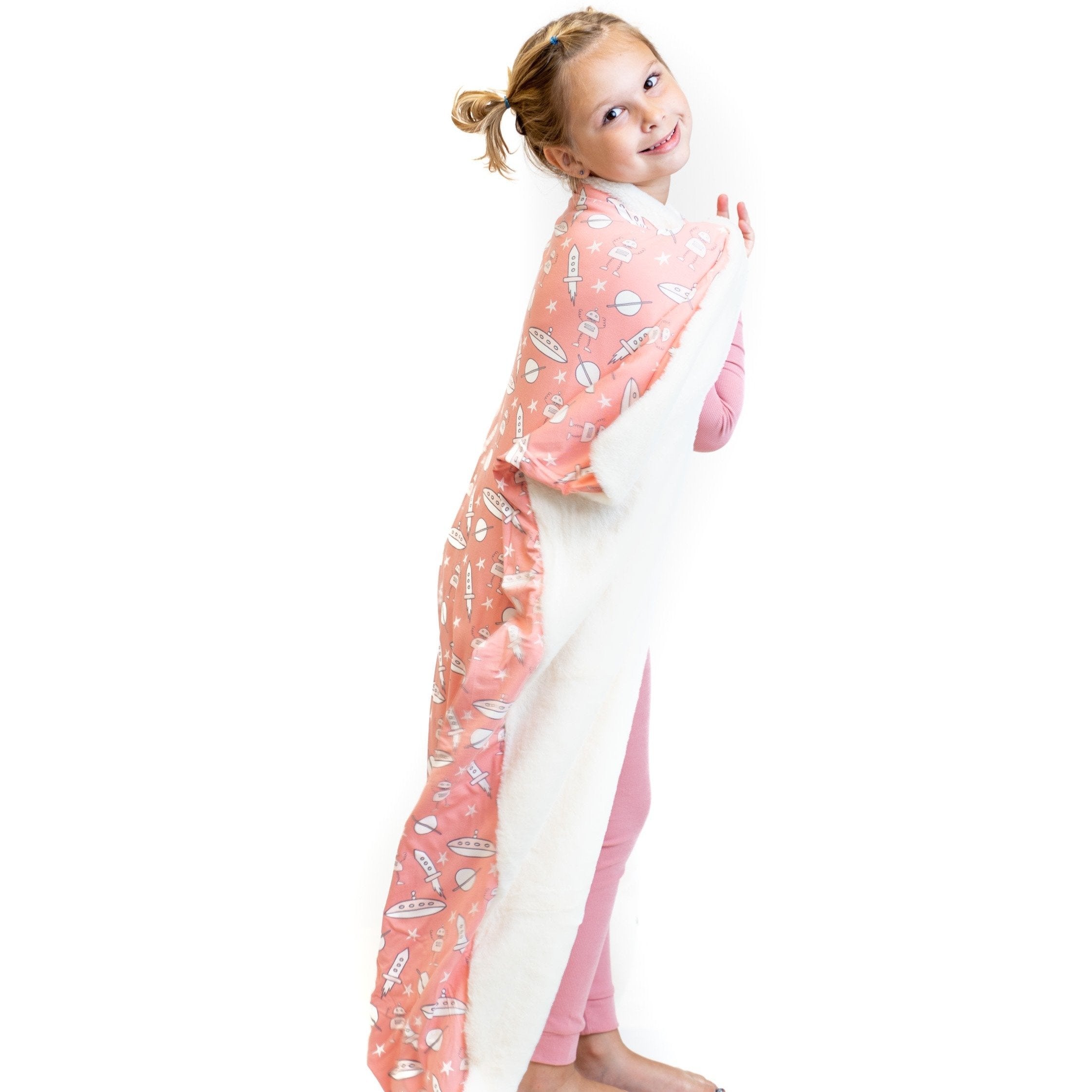 Big Kid Fur Blanket - 42 X 42 - Robot Pink - Outer Space Pink