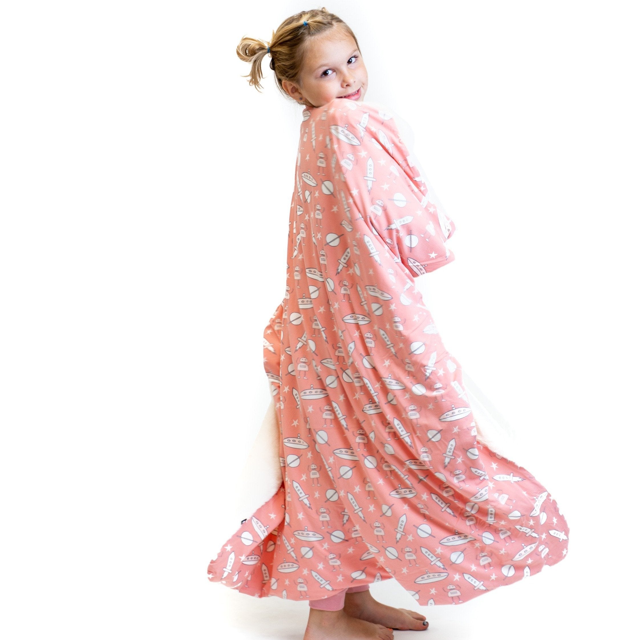 Big Kid Fur Blanket - 42 X 42 - Robot Pink - Outer Space Pink