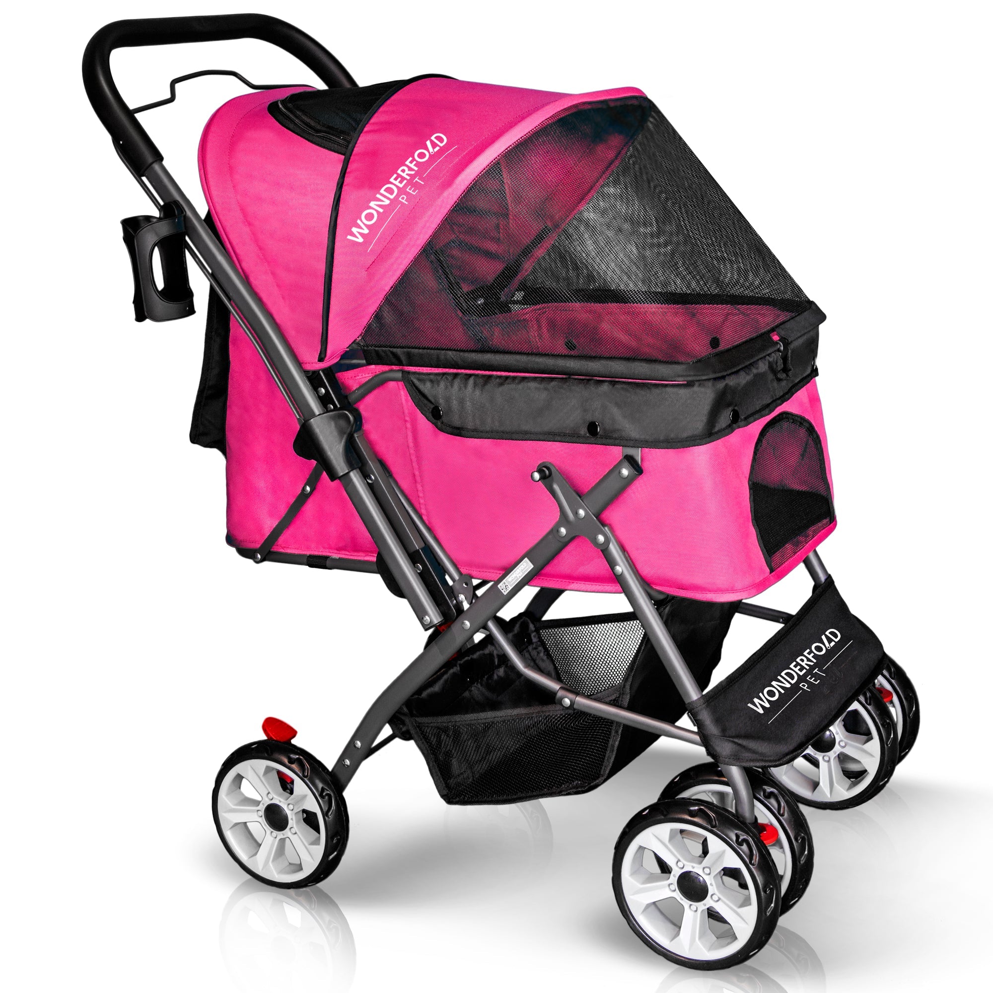 Folding Pet Stroller with Zipperless Entry & Reversible Handle Bar