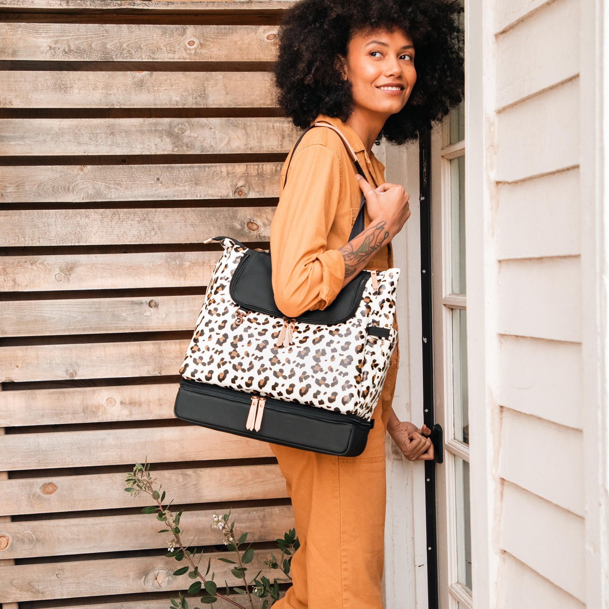 Petunia Pickle Bottom Convertible Tote Diaper Backpack Pivot Pack in Moon Leopard
