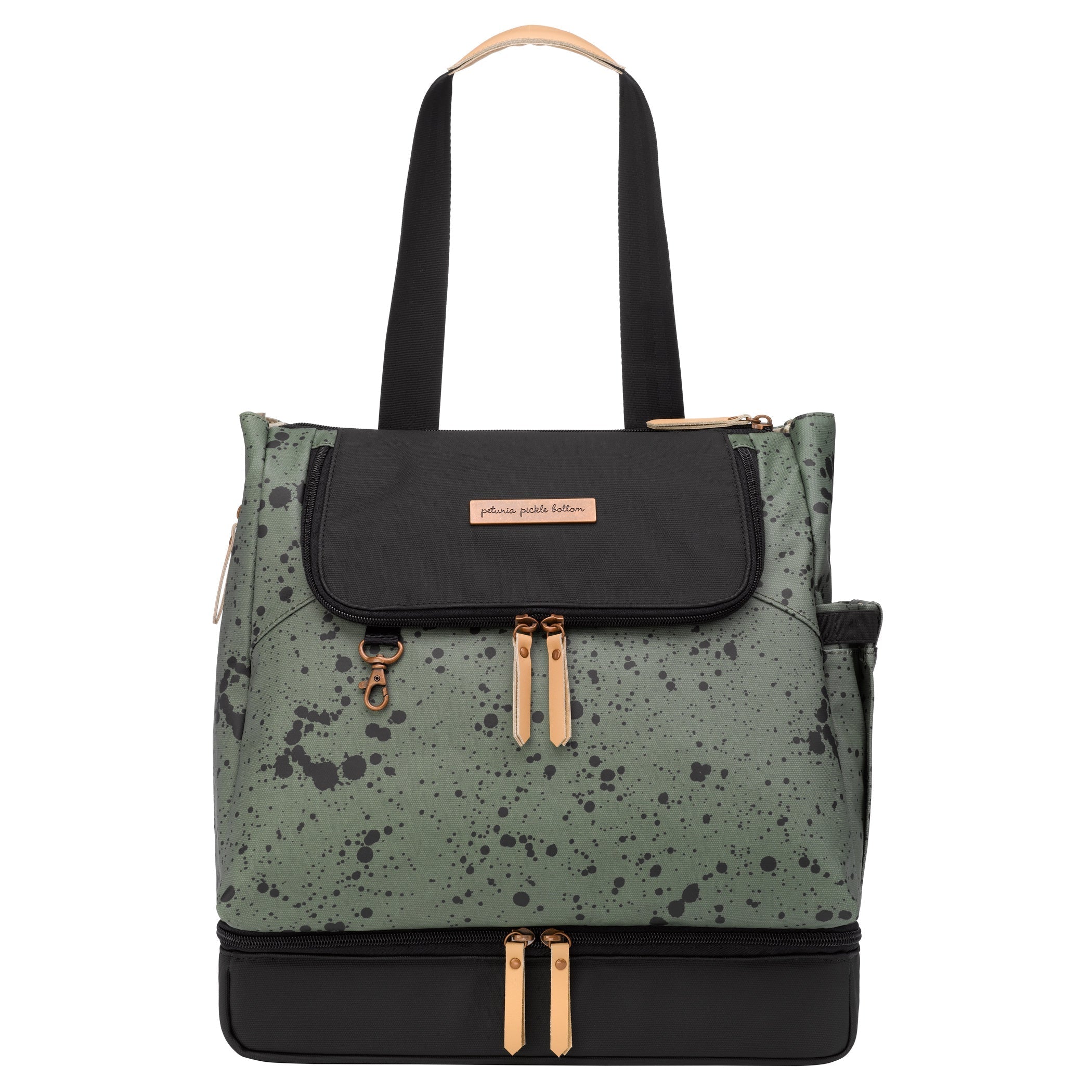 Petunia Pickle Bottom Convertible Tote Diaper Backpack Pivot Pack in Olive Ink Blot Totes