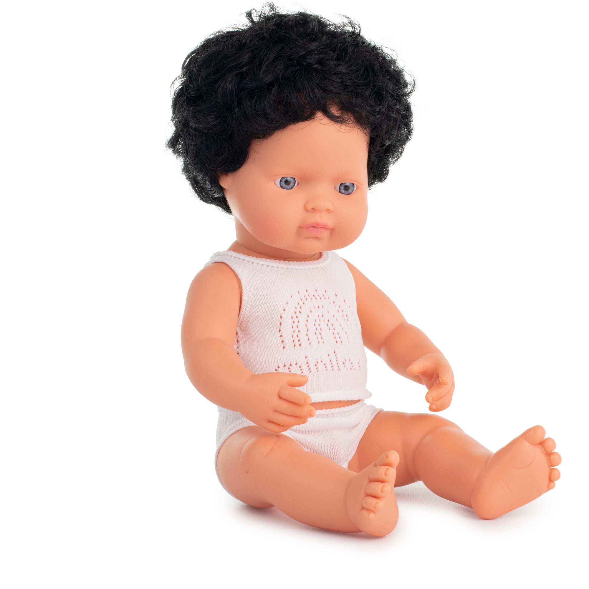 Miniland Caucasian Baby Doll | Curly Black Hair Boy 15