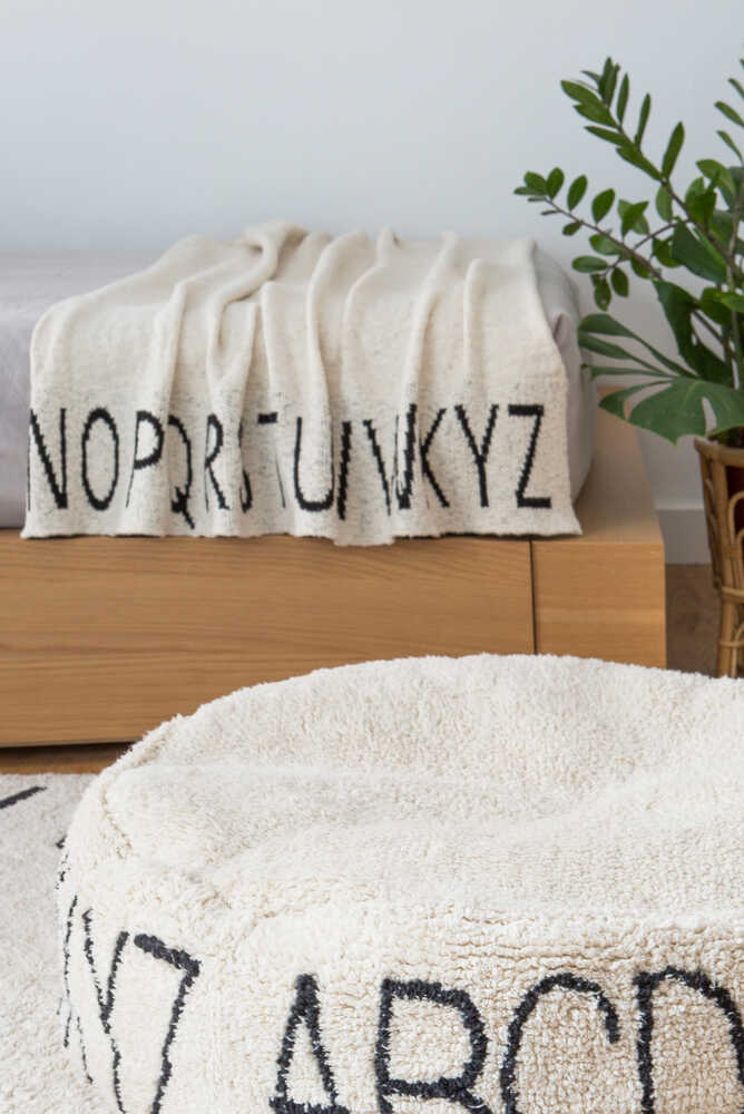 Knitted Blanket Abc Natural - Black