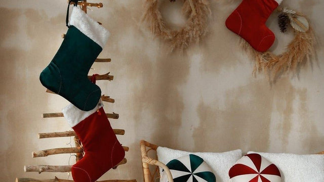 Christmas stockings in a festive holiday display