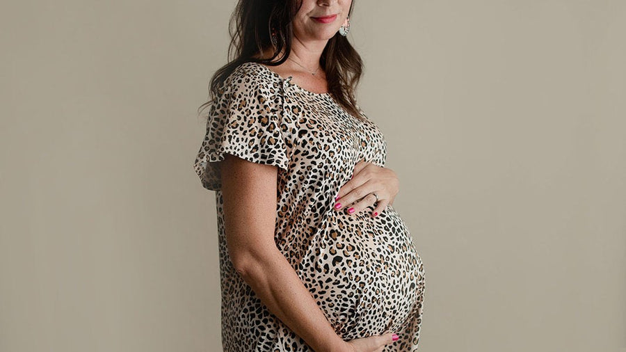 Pregnant woman in a floral dress