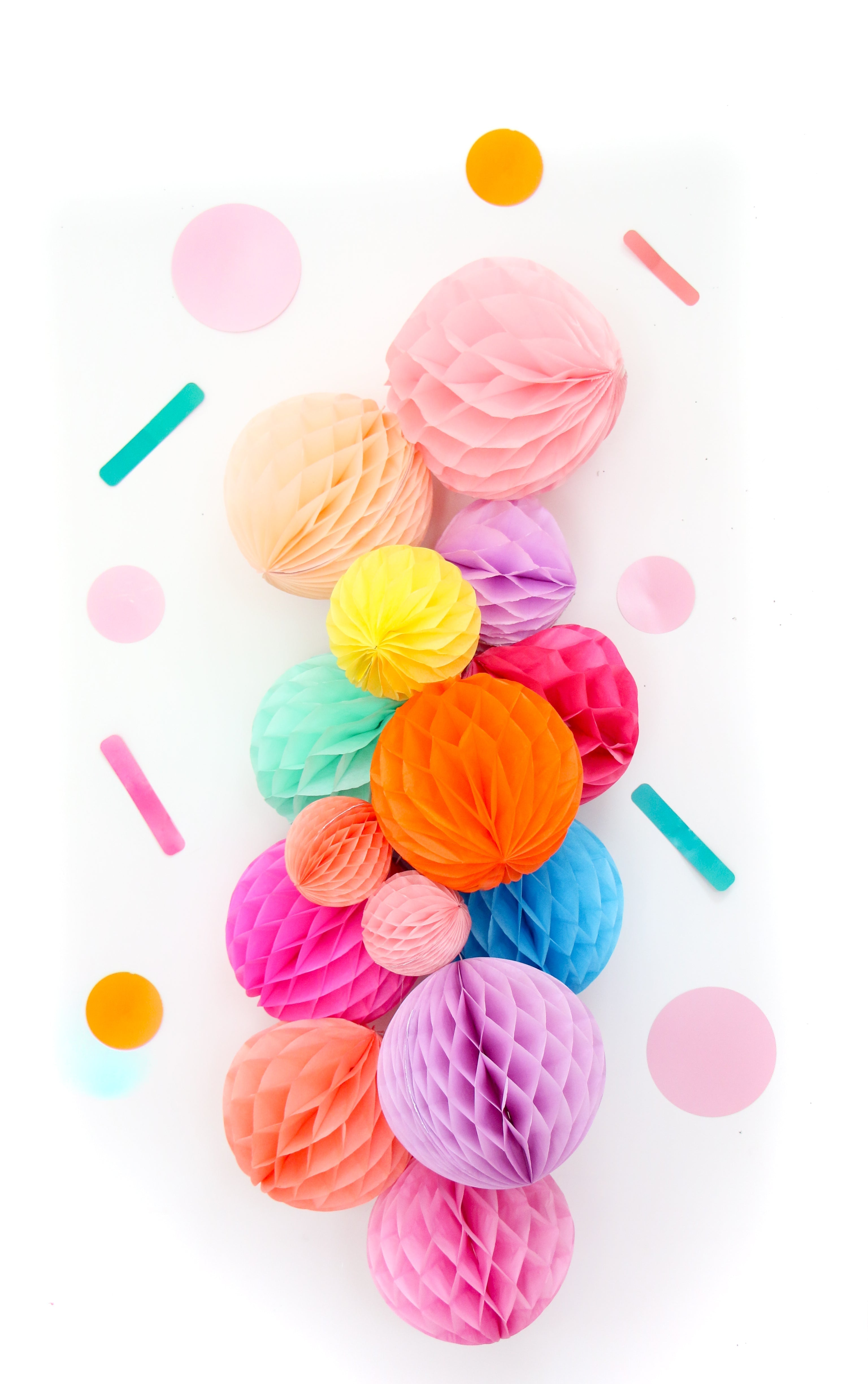 Rainbow Honeycomb Garland party styled scene