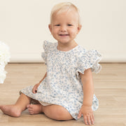 Organic Short Sleeve Flutter Dress - Blue Vines