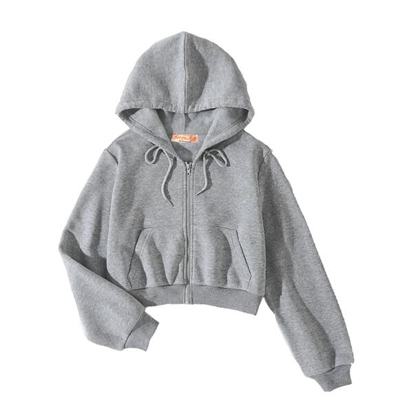 Tweenstyle By Stoopher - Soft Hacci Crop Zip Front Hoodie