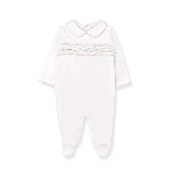 Set Smock Blanket + Footie + Beanie Pima, White & Pink