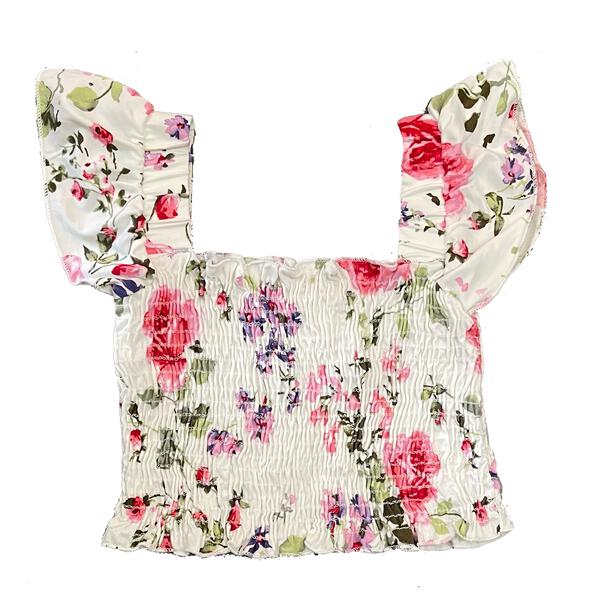 Tweenstyle - Ivory/rose Floral Smocked Top