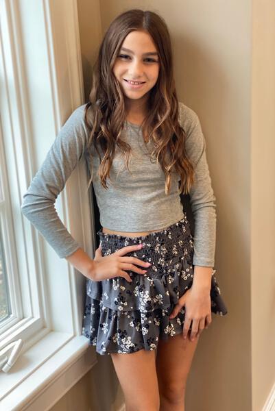 Tweenstyle  By Stoopher - Grey Ditsy Floral Skirt