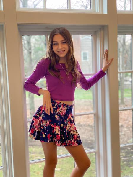 Tweenstyle By Stoopher - Navy And Pink Floral Skirt