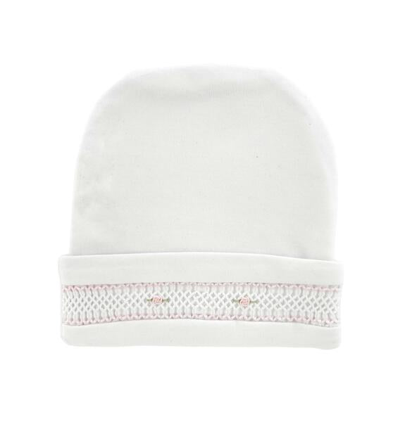 Set Smock Blanket + Footie + Beanie Pima, White & Pink