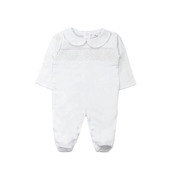 Set Smock Blanket + Footie + Beanie Pima, White