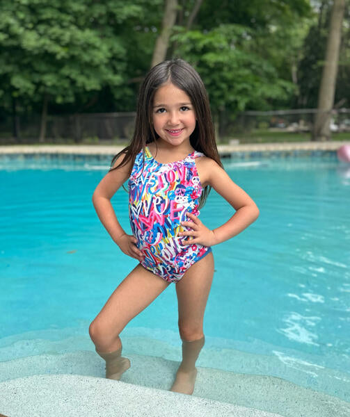 Tweenstyle By Stoopher - Graffiti Love Print Swimsuit