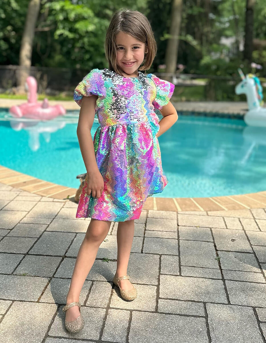 Tweenstyle By Stoopher - Iridescent Sequin Bubble Sleeve Dress