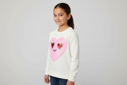 Tweenstyle By Stoopher - Sequin Heart Smiley - White Crewneck