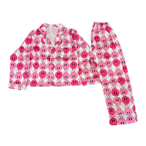 Tweenstyle By Stoopher - Pink Drippy Smiles Silky Loungewear Set