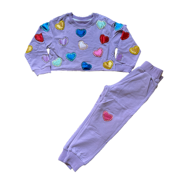 Tweenstyle By Stoopher - Applique Hearts Sweats Set