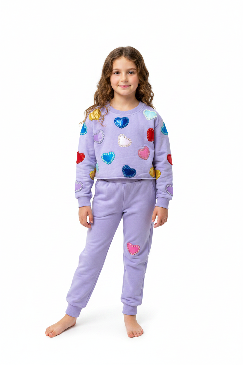 Tweenstyle By Stoopher - Applique Hearts Sweats Set