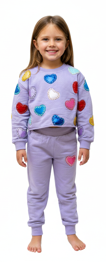 Tweenstyle By Stoopher - Applique Hearts Sweats Set