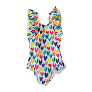 Tweenstyle By Stoopher -  Multi Color Hearts Ruffle Swimsuit
