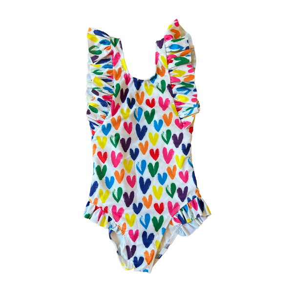 Tweenstyle By Stoopher -  Multi Color Hearts Ruffle Swimsuit