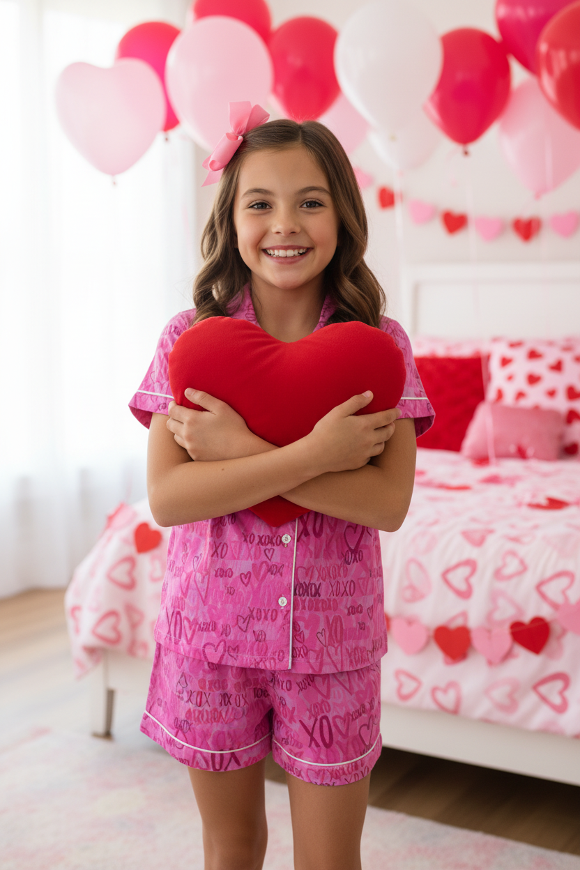 Tweenstyle By. Stoopher - Xo Hearts Silky Loungewear Set