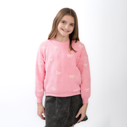 Tweenstyle By Stoopher - Pearl Bows On Pink Crewneck Sweater