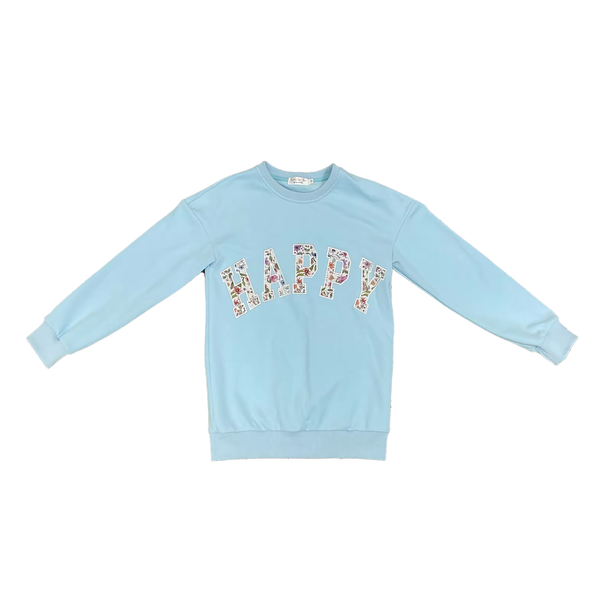 Tweenstyle By Stoopher - Light Blue Crewneck - Happy Floral Patch