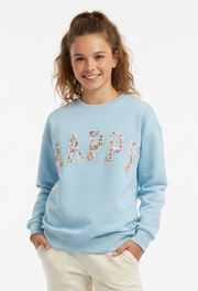 Tweenstyle By Stoopher - Light Blue Crewneck - Happy Floral Patch