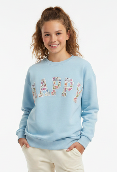 Tweenstyle By Stoopher - Light Blue Crewneck - Happy Floral Patch