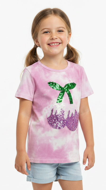 Tweenstyle By Stoopher - Sequin Cherry Tie Dye Tee