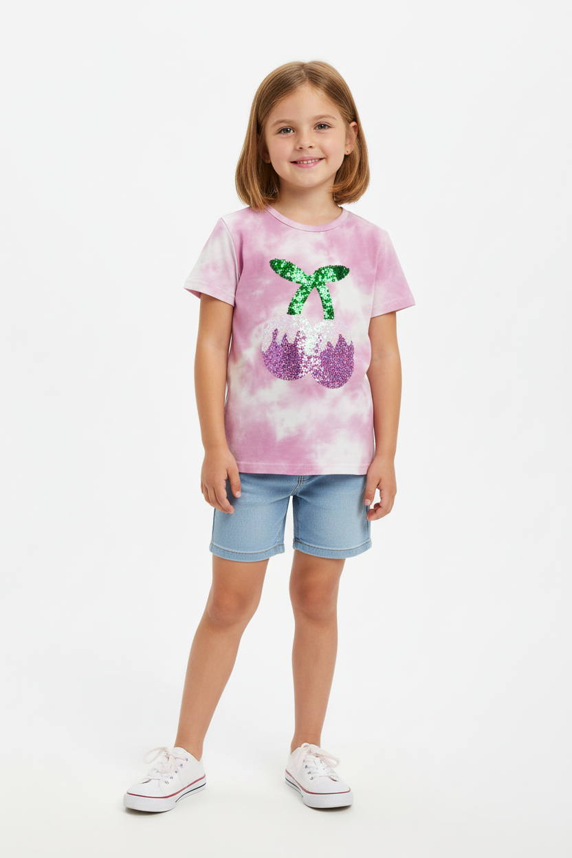 Tweenstyle By Stoopher - Sequin Cherry Tie Dye Tee