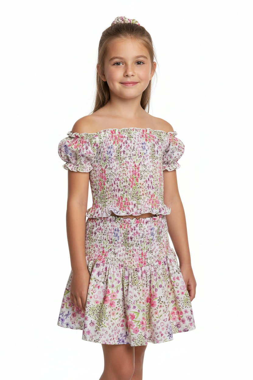 Tweenstyle By Stoopher - Spring Garden Smocked Skirt Set