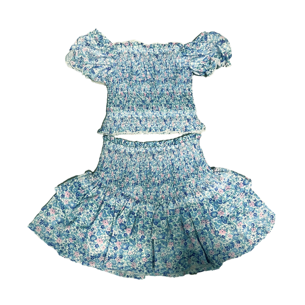 Tweenstyle By Stoopher - Blue & Pink Ditsy Floral Skirt Set