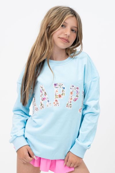 Tweenstyle By Stoopher - Light Blue Crewneck - Happy Floral Patch