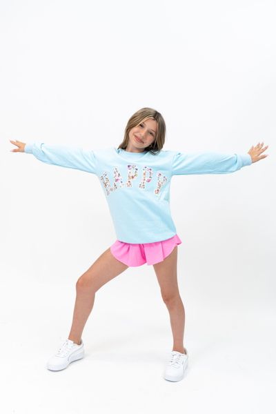 Tweenstyle By Stoopher - Light Blue Crewneck - Happy Floral Patch