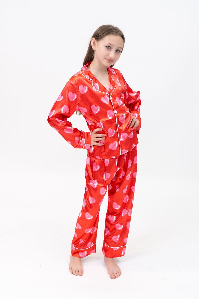 Tweenstyle By Stoopher - Pink Hearts Silky Loungewear Set