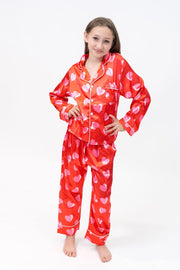 Tweenstyle By Stoopher - Pink Hearts Silky Loungewear Set