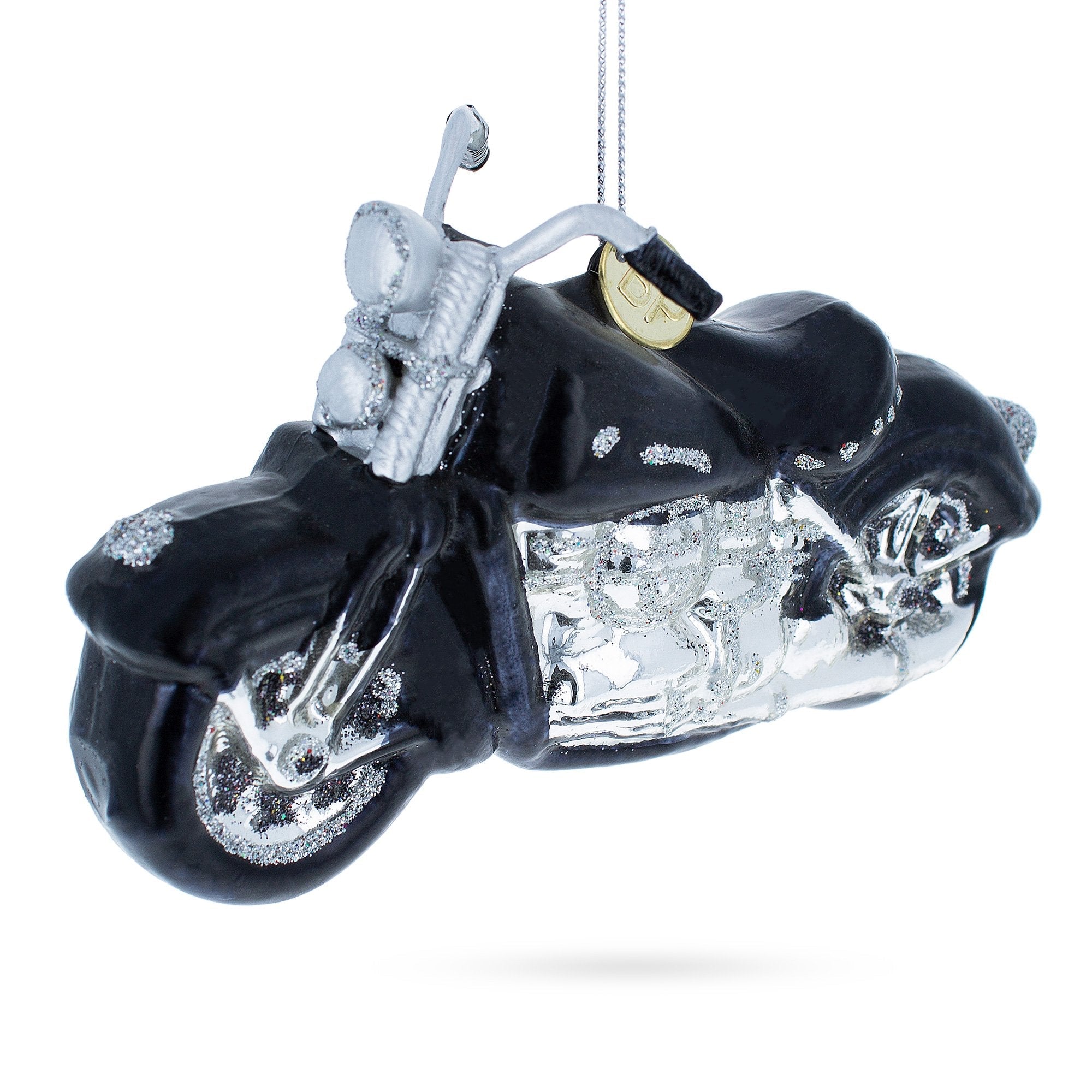 Sleek Black Motorcycle - Blown Glass Christmas Ornament