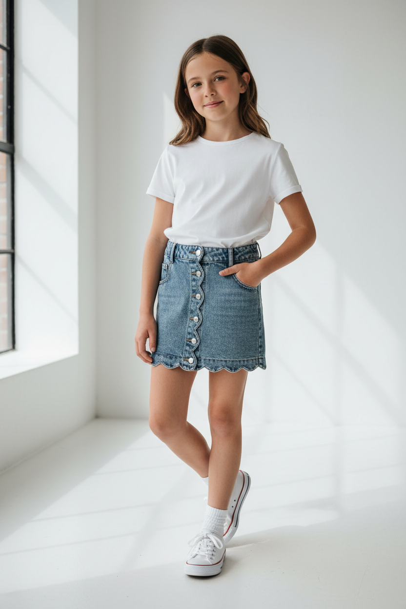 Tweenstyle By Stoopher - Scallop Edge Denim Skirt