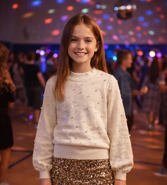 Tweenstyle By Stoopher - Pearl Embellished Sweater - Cream