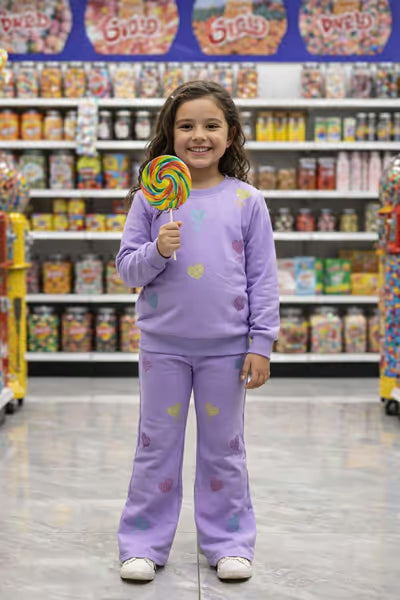 Tweenstyle By Stoopher - Lavender Rhinestud Heart Sweatsuit
