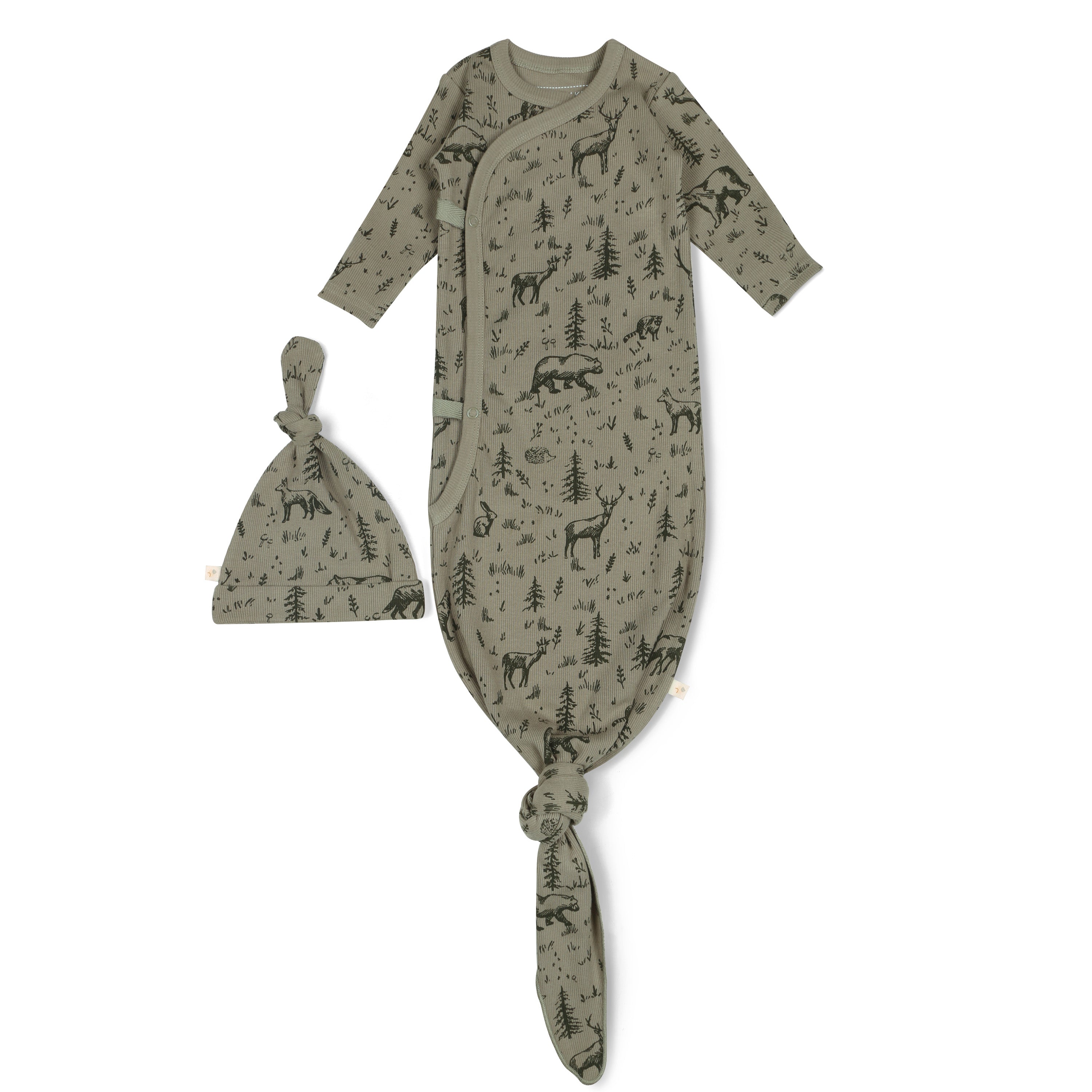 Organic Kimono Knotted Sleep Gown - Forest Folk