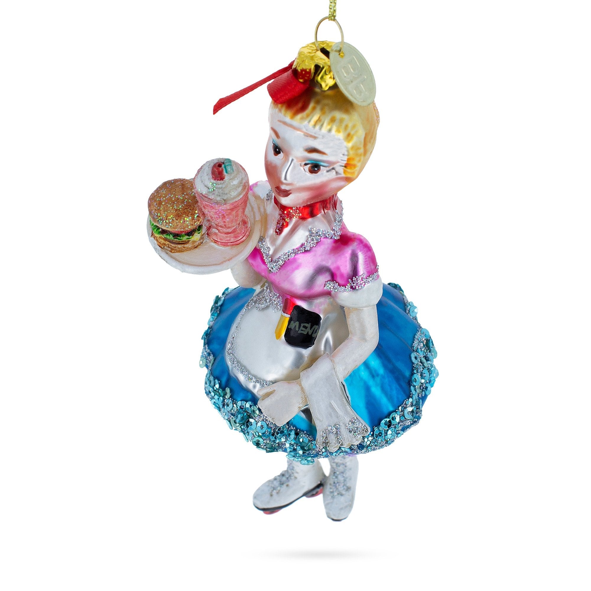 Attentive Waitress Carrying Food - Blown Glass Christmas Ornament