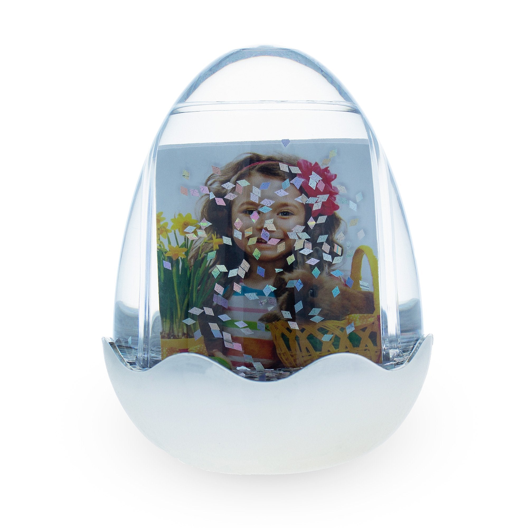 Egg-shaped Acrylic Water Globe Picture Frame With Led Light And Musical Bliss