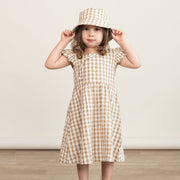 Organic Flutter Summer Dress - Brown Chequered