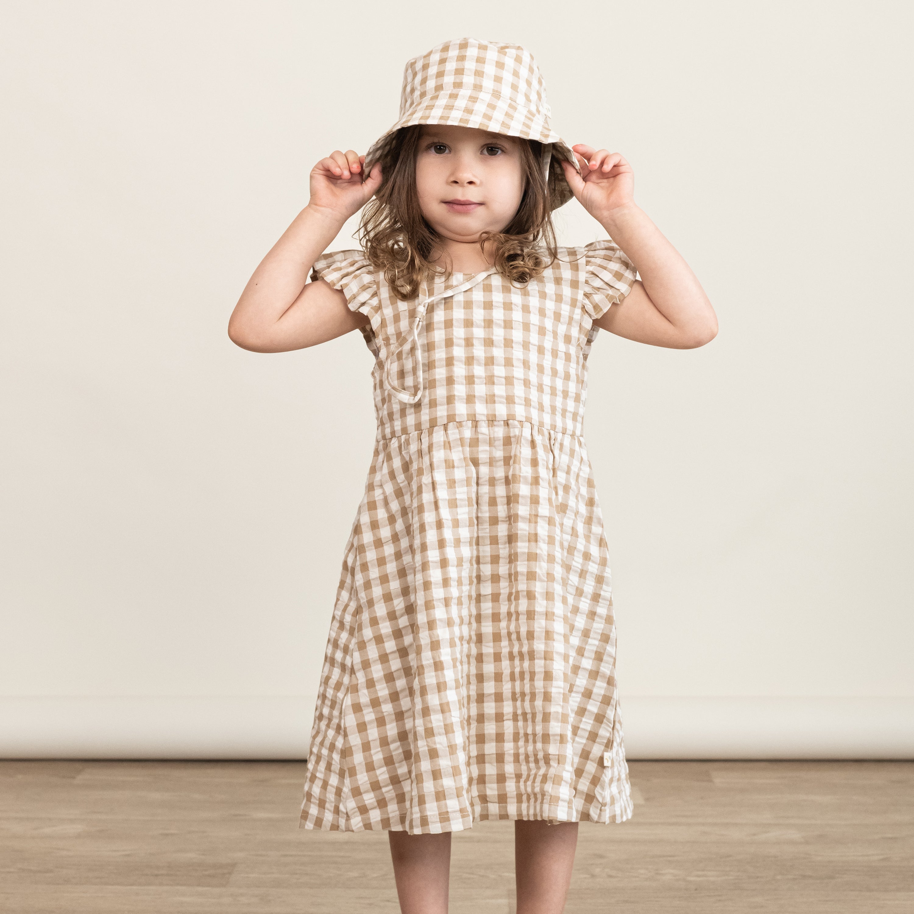 Organic Flutter Summer Dress - Brown Chequered